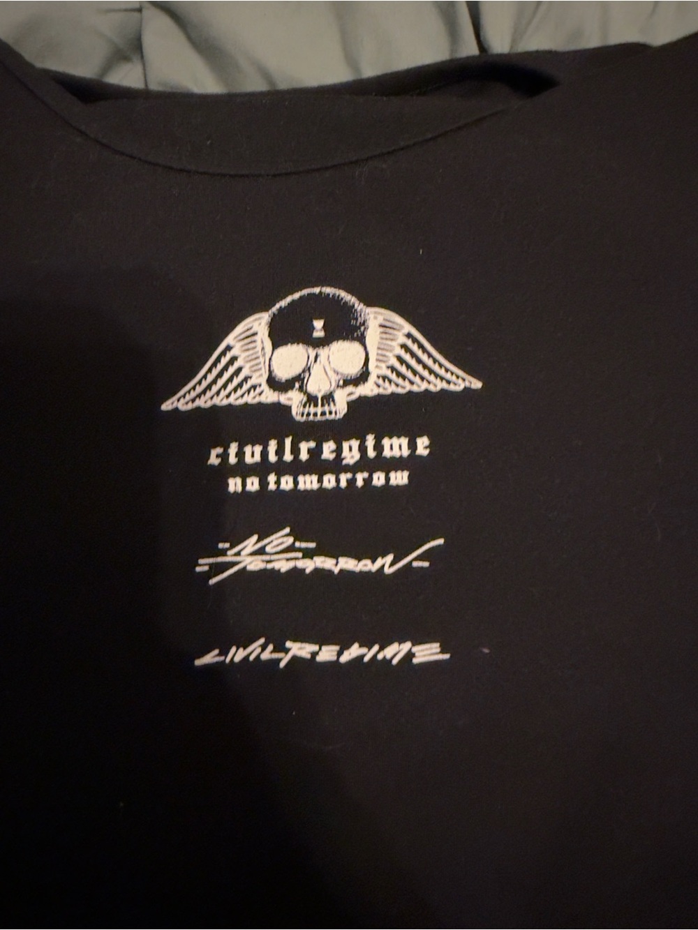 Women’s Black Long Sleeve Graphic Crop Tee with Pink Flame Sleeves - Picture 2 of 4